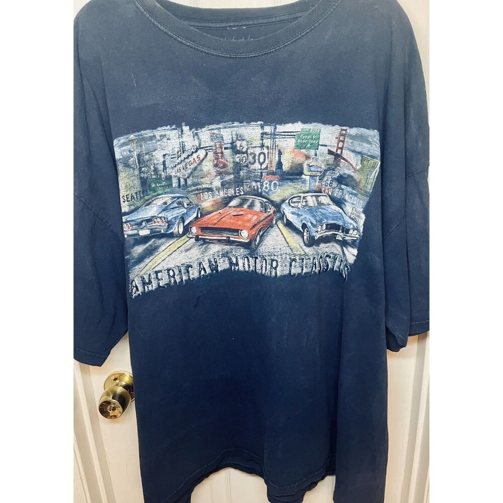 Men’s Vintage Classic Car Navy Blue Short Sleeves Tshirt 4xl
